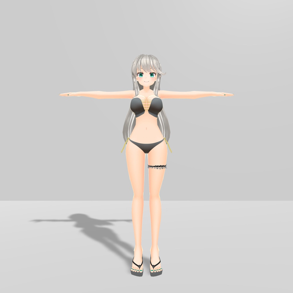 シルヴィアちゃん用着せ替え衣装 水着2種、ガーターリング、厚底ビーチサンダル、足モデル、水着用肌テクスチャ入り