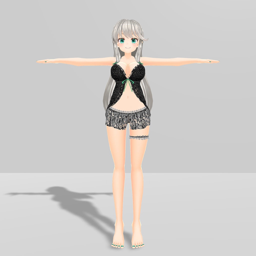 シルヴィアちゃん用着せ替え衣装 ベビードール(桜柄、ハート柄)、足モデル、肌テクスチャ入り、バスタオル