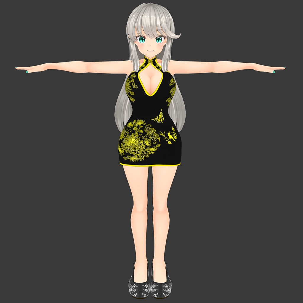 【Unity2019のCloth対応】シルヴィアちゃん素体用の衣装、ミニチャイナドレス(赤、黒)、靴(赤、黒)、ロングチャイナドレス