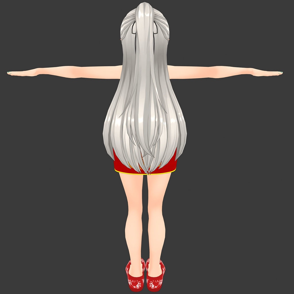 【Unity2019のCloth対応】シルヴィアちゃん素体用の衣装、ミニチャイナドレス(赤、黒)、靴(赤、黒)、ロングチャイナドレス