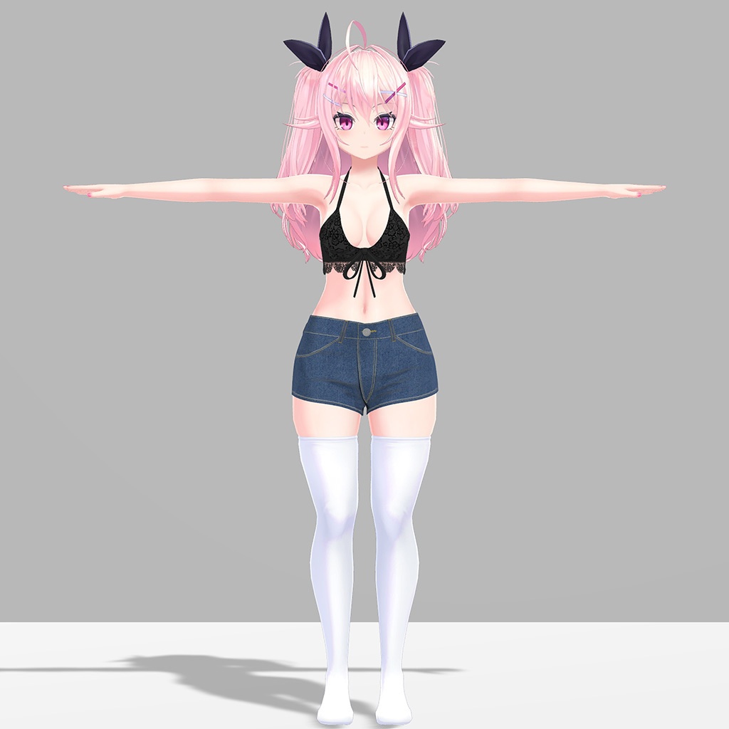 イヨちゃん用の衣装、レースビスチェ、デニムショートパンツ