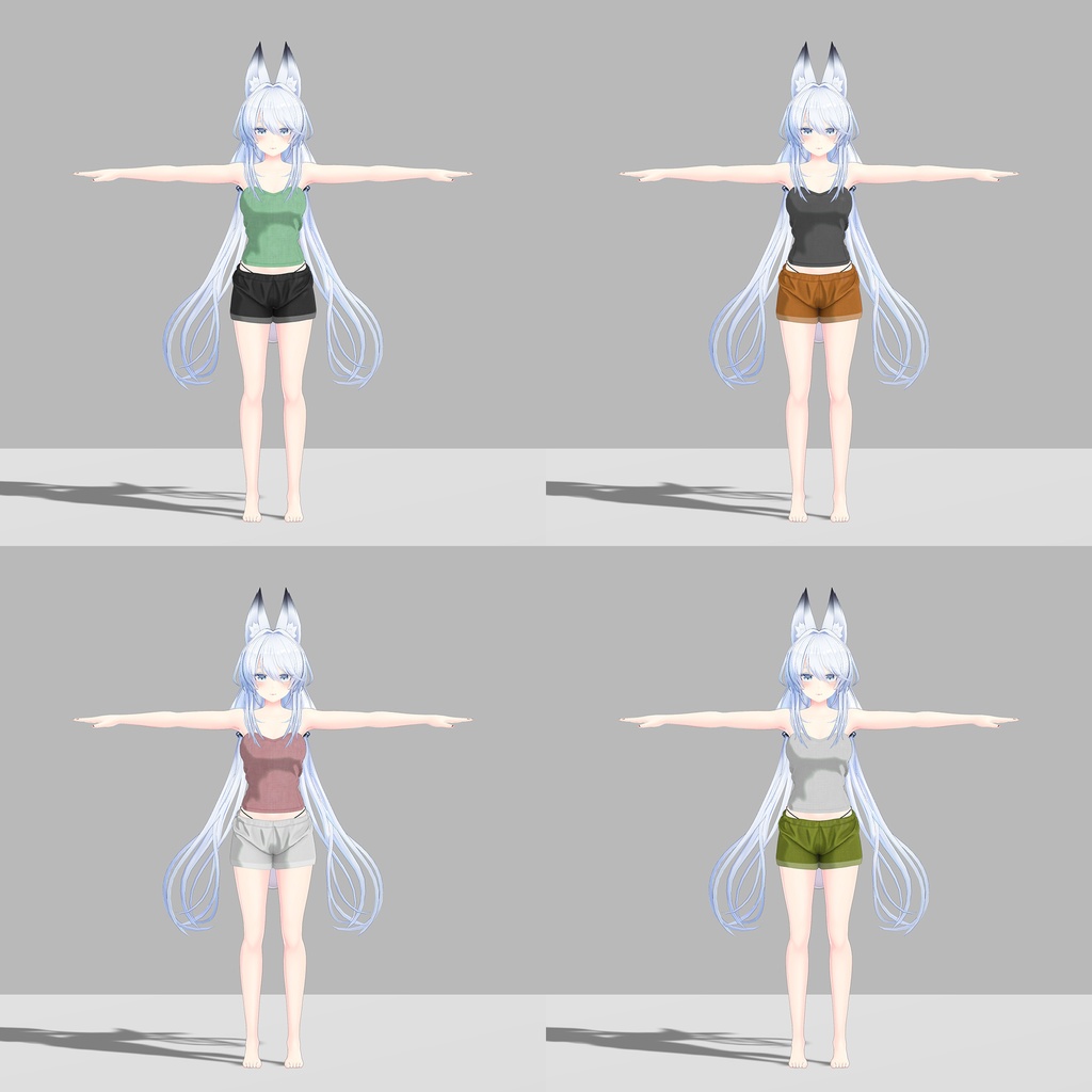 【PB対応/Liltoon】「狐薄」「ヨール」用の衣装、キャミソール、ゆったりショートパンツ(テクスチャ各4色入り)