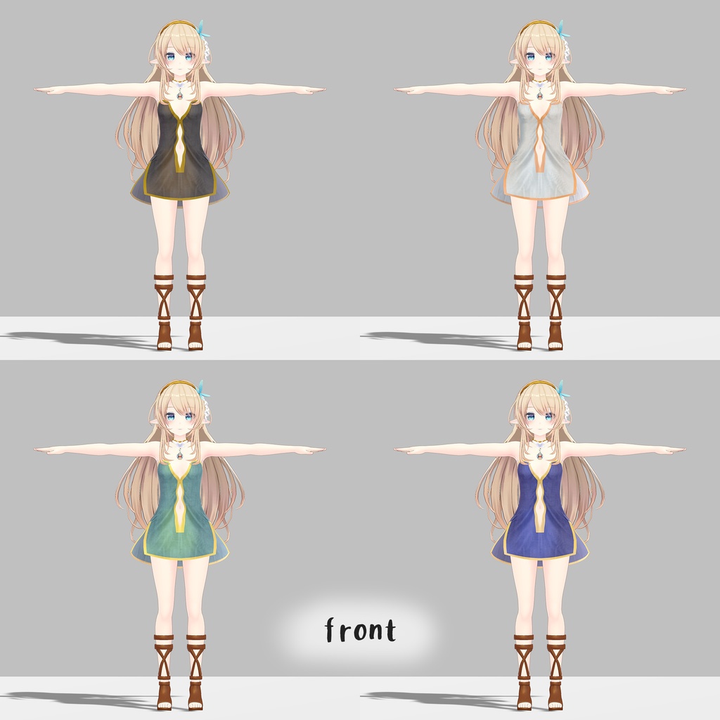 【PB対応】ルシナちゃん用の衣装、エルフドレス(テクスチャ5色入り)、ブーツ、ショーツセット