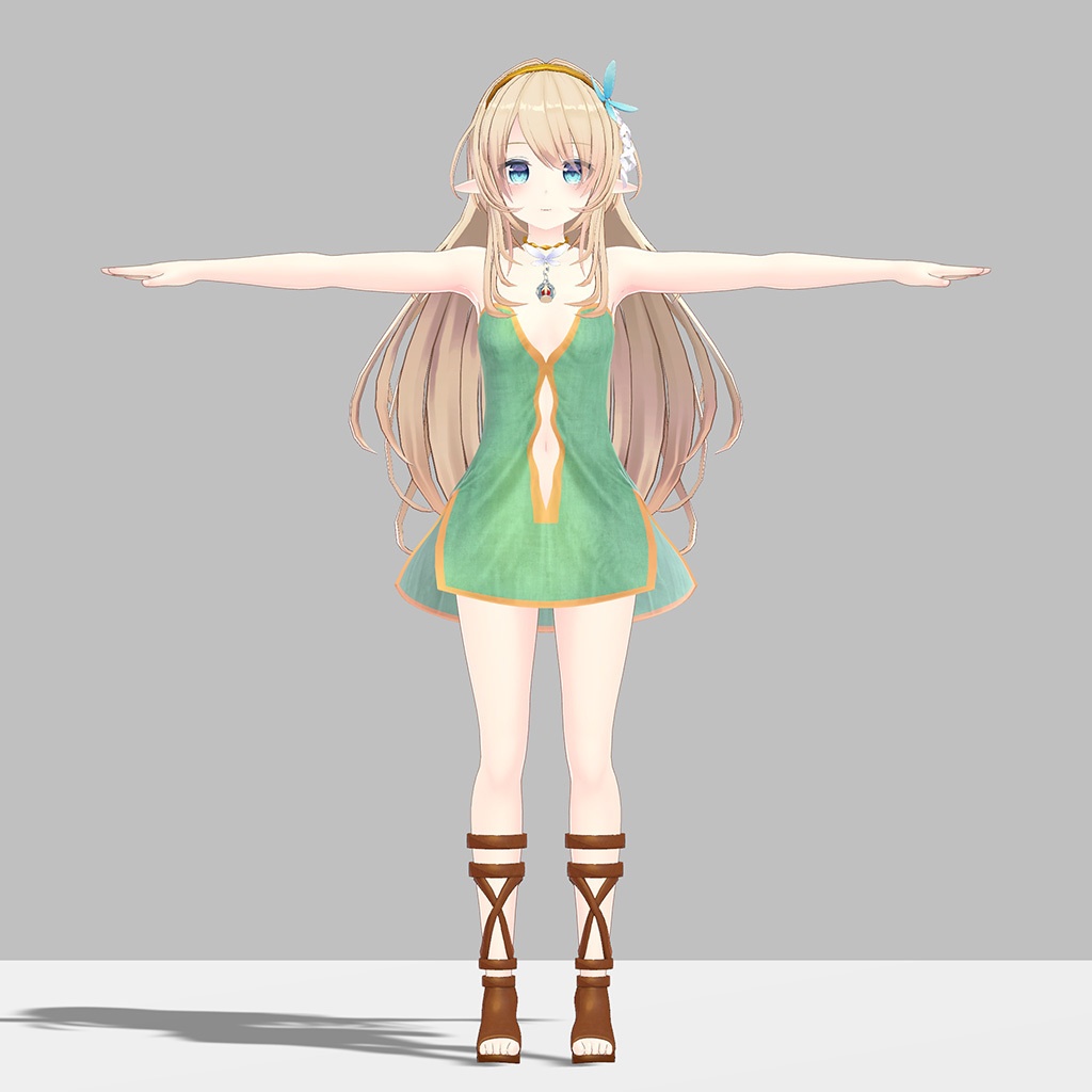 【PB対応】ルシナちゃん用の衣装、エルフドレス(テクスチャ5色入り)、ブーツ、ショーツセット