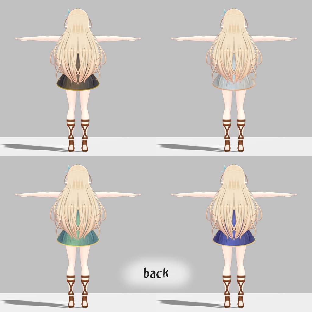 【PB対応】ルシナちゃん用の衣装、エルフドレス(テクスチャ5色入り)、ブーツ、ショーツセット