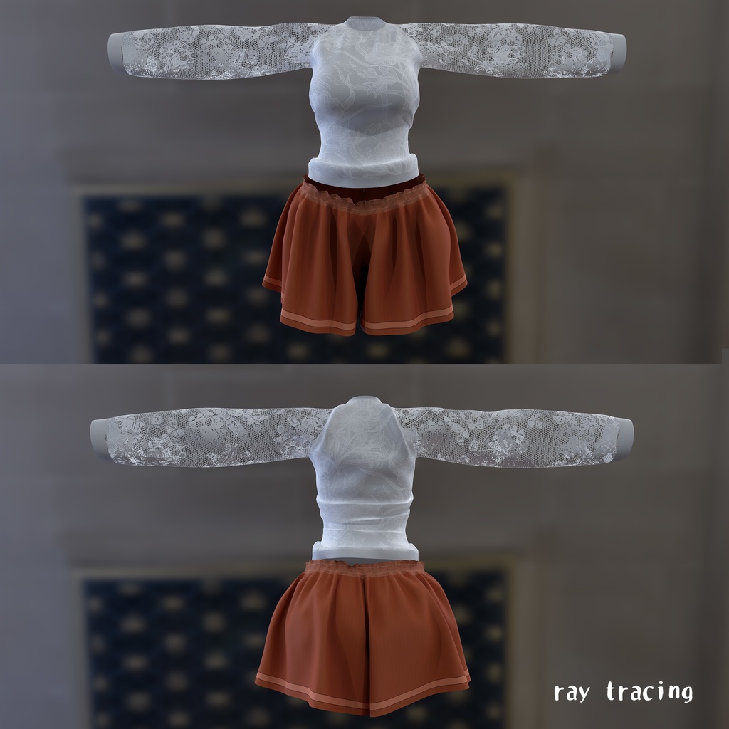 イヨちゃん用の衣装、スプリングコーデ(春服)、シースルーブラウス、 キュロットスカート