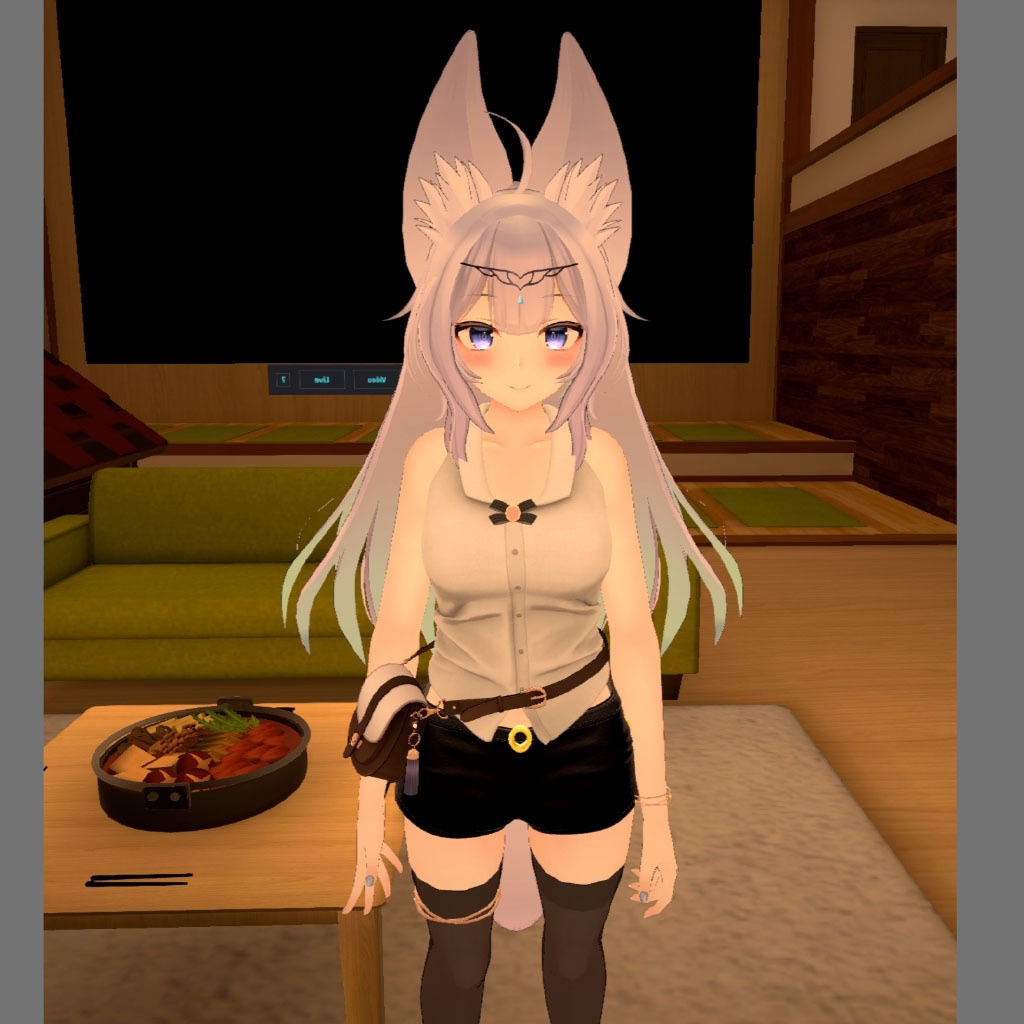 「ウルフェリア」用衣装、ブローチ付ブラウス(ノースリーブ)、レザーショートパンツ