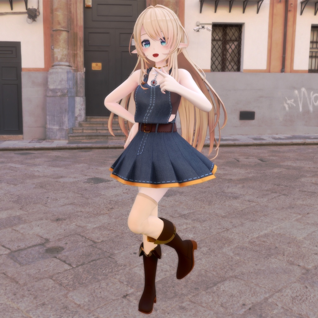 【PB対応】ルシナちゃん用の衣装、オーバーオールスカート(サロペットスカート)セット