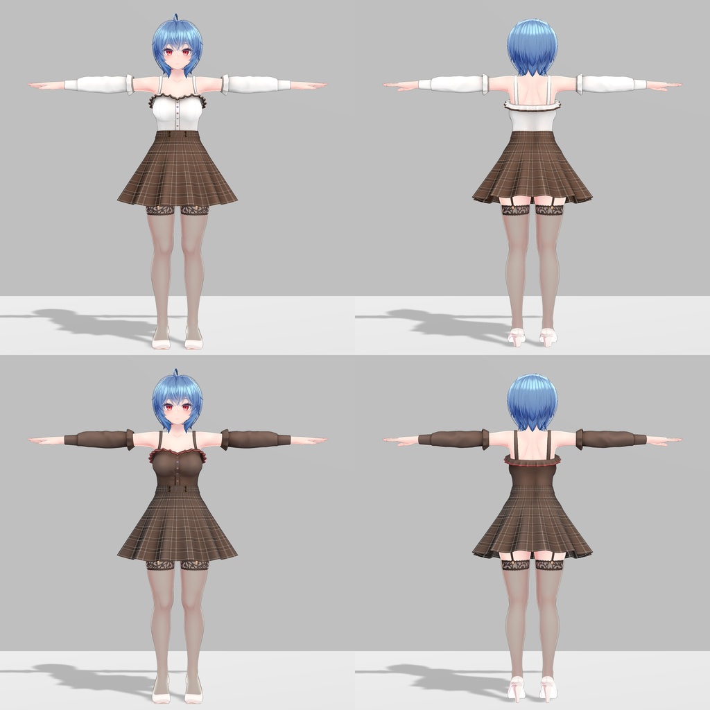 イメリス用衣装、プリティカジュアルコーデ(オフショルダーブラウス、胸元フリル、オフショルダー袖、チェック柄フレアスカート)