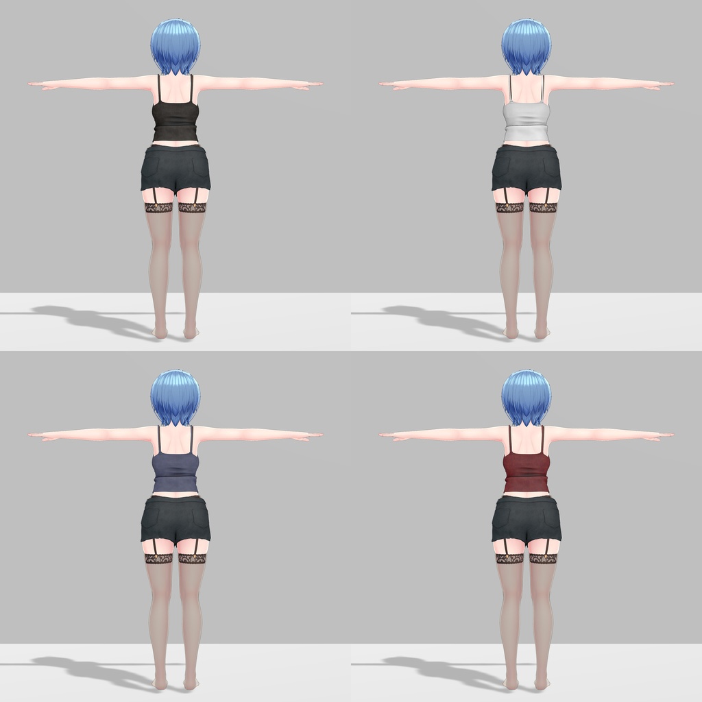 イメリス用の衣装、ルームウェア(タンクトップ4色入り、ショートパンツ)、追加でチェック柄のショートパンツ1本