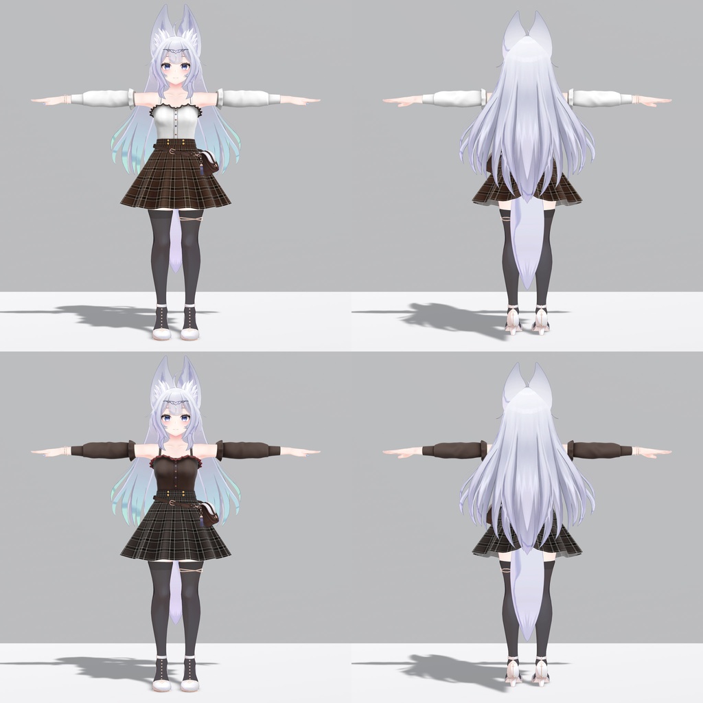 【PB対応】「ウルフェリア」用衣装、プリティカジュアルコーデ(オフショルダーブラウス、胸元フリル、オフショルダー袖、チェック柄フレアスカート)