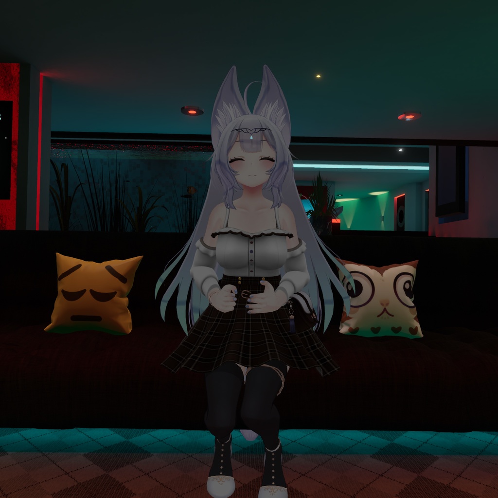 【PB対応】「ウルフェリア」用衣装、プリティカジュアルコーデ(オフショルダーブラウス、胸元フリル、オフショルダー袖、チェック柄フレアスカート)