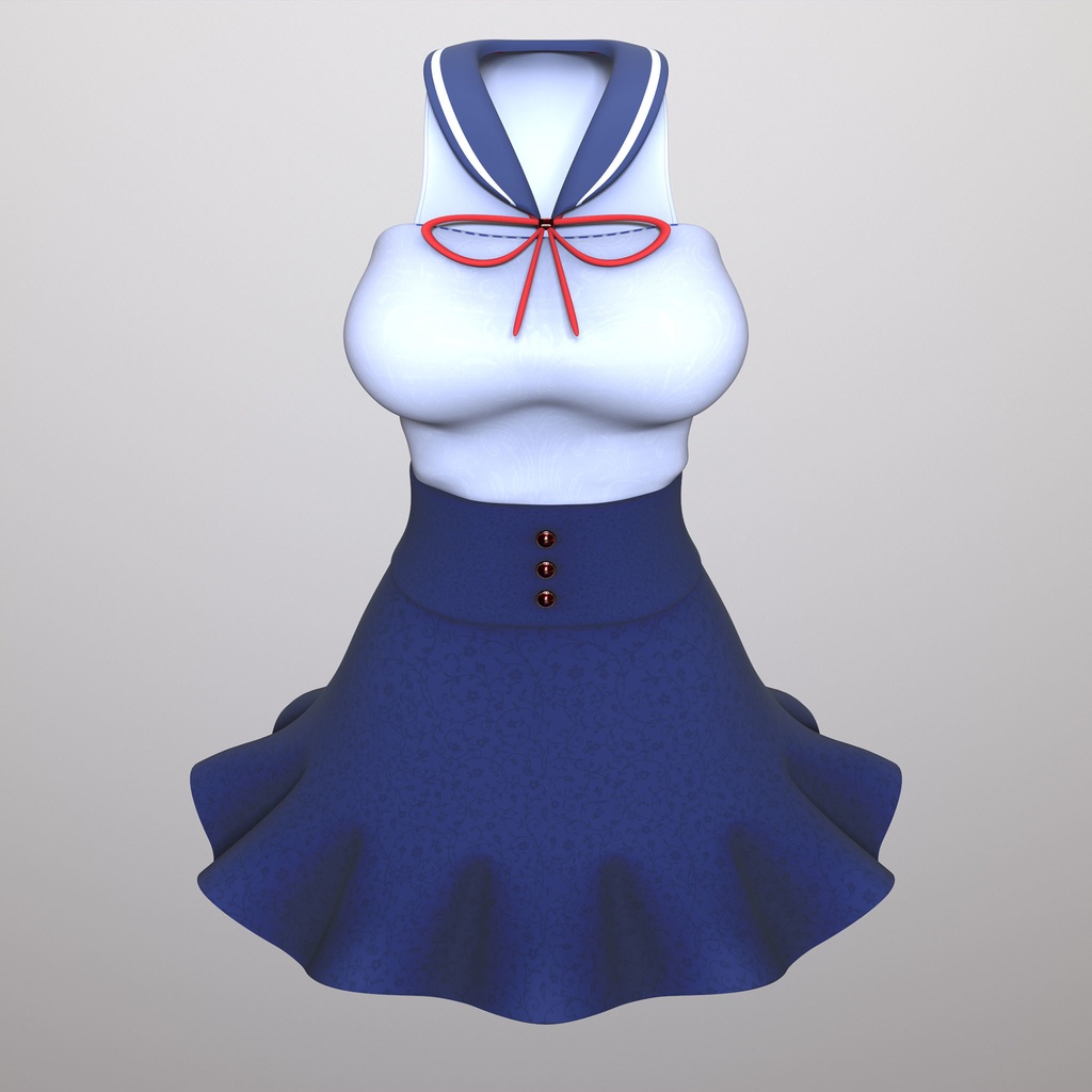 【PB対応/Liltoon】3アバター対応「ヨール -Yawl-」「狐薄」「ルシナ」用の衣装、セーラーカラートップスと切り替えフレアスカート