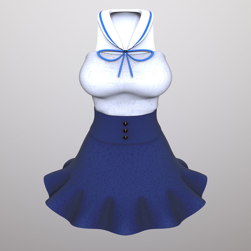 【PB対応/Liltoon】3アバター対応「ヨール -Yawl-」「狐薄」「ルシナ」用の衣装、セーラーカラートップスと切り替えフレアスカート