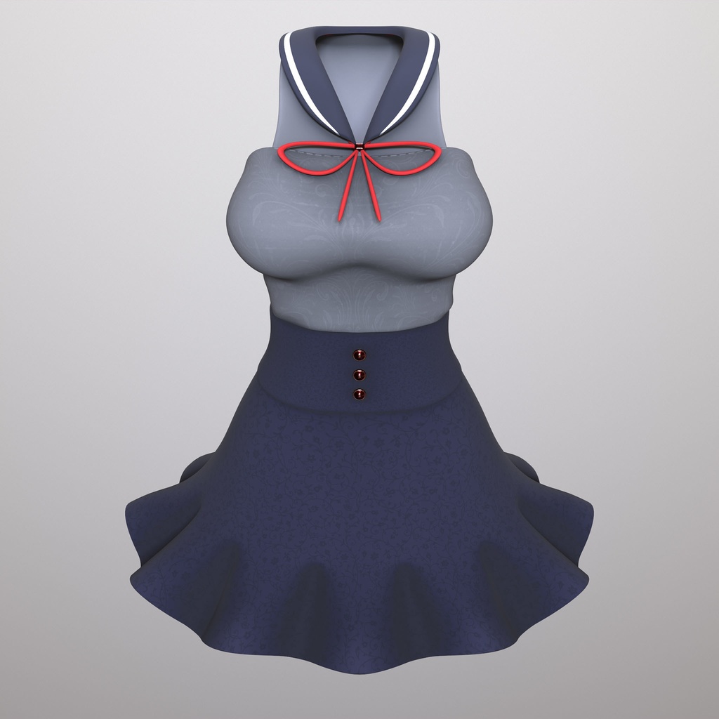 【PB対応/Liltoon】3アバター対応「ヨール -Yawl-」「狐薄」「ルシナ」用の衣装、セーラーカラートップスと切り替えフレアスカート