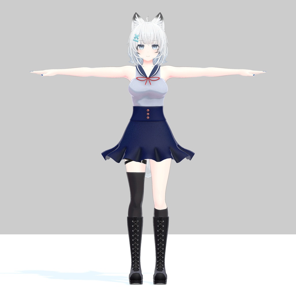 【PB対応/Liltoon】3アバター対応「ヨール -Yawl-」「狐薄」「ルシナ」用の衣装、セーラーカラートップスと切り替えフレアスカート