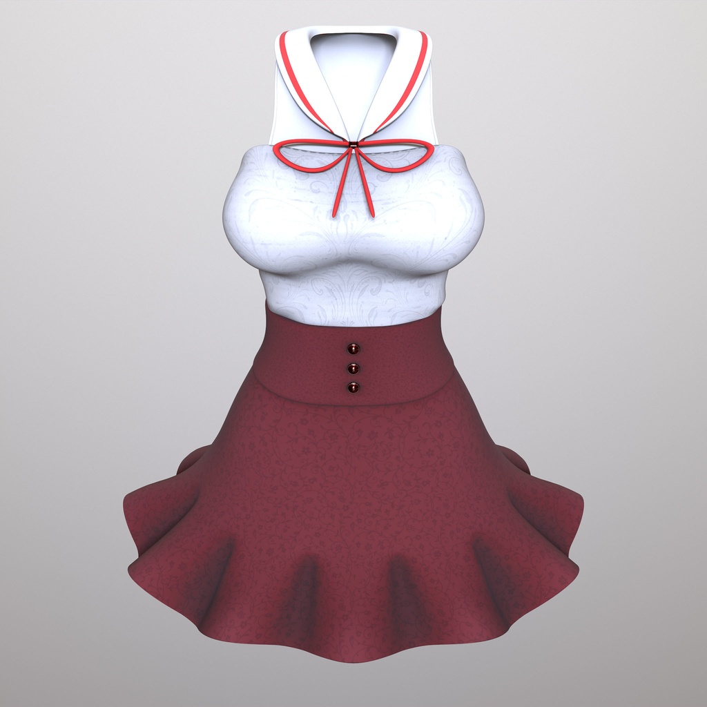 【PB対応/Liltoon】3アバター対応「ヨール -Yawl-」「狐薄」「ルシナ」用の衣装、セーラーカラートップスと切り替えフレアスカート