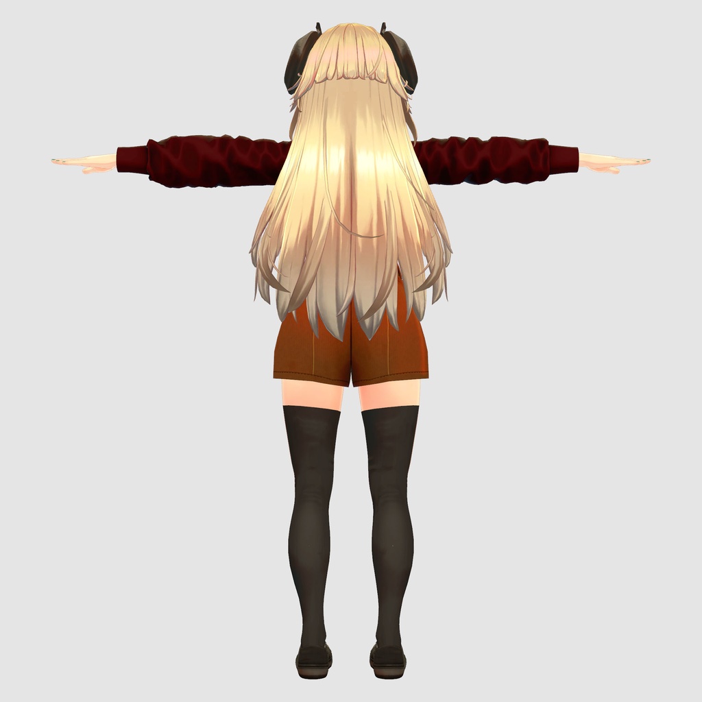 メリノ用衣装、秋服コーデ、長袖のブローチ付きブラウスとハイウエストショートパンツ