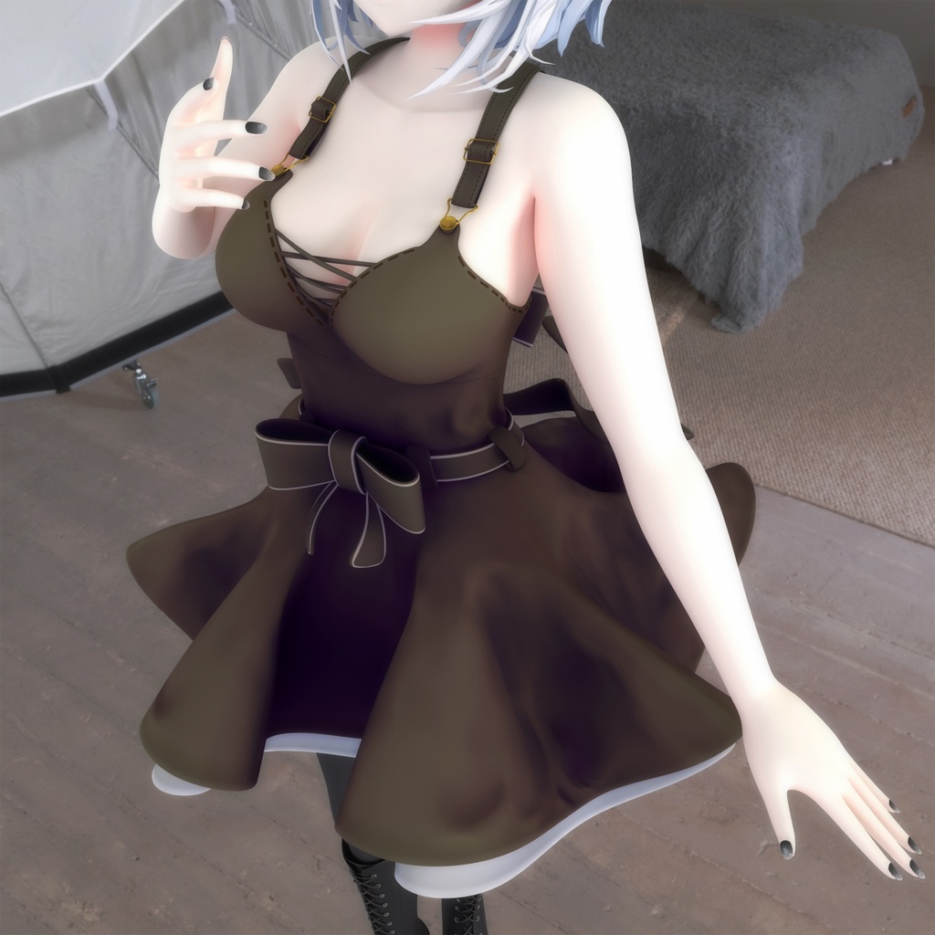 【PB対応/Liltoon】「ヨール -Yawl-」「狐薄」用の衣装、フレアスカートワンピース(黒と白の2色入り)※PSDファイルにピンクと青を追加