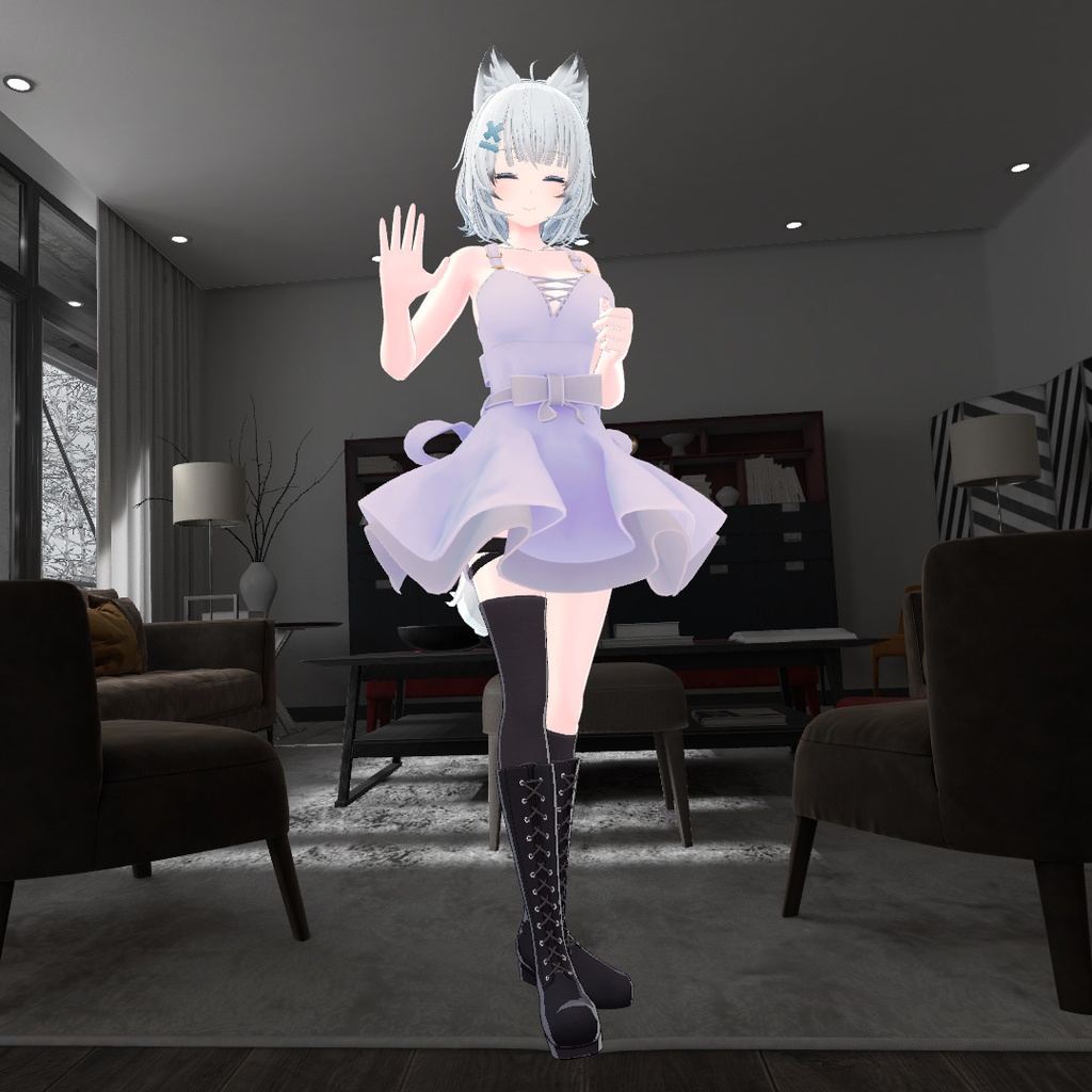 【PB対応/Liltoon】「ヨール -Yawl-」「狐薄」用の衣装、フレアスカートワンピース(黒と白の2色入り)※PSDファイルにピンクと青を追加