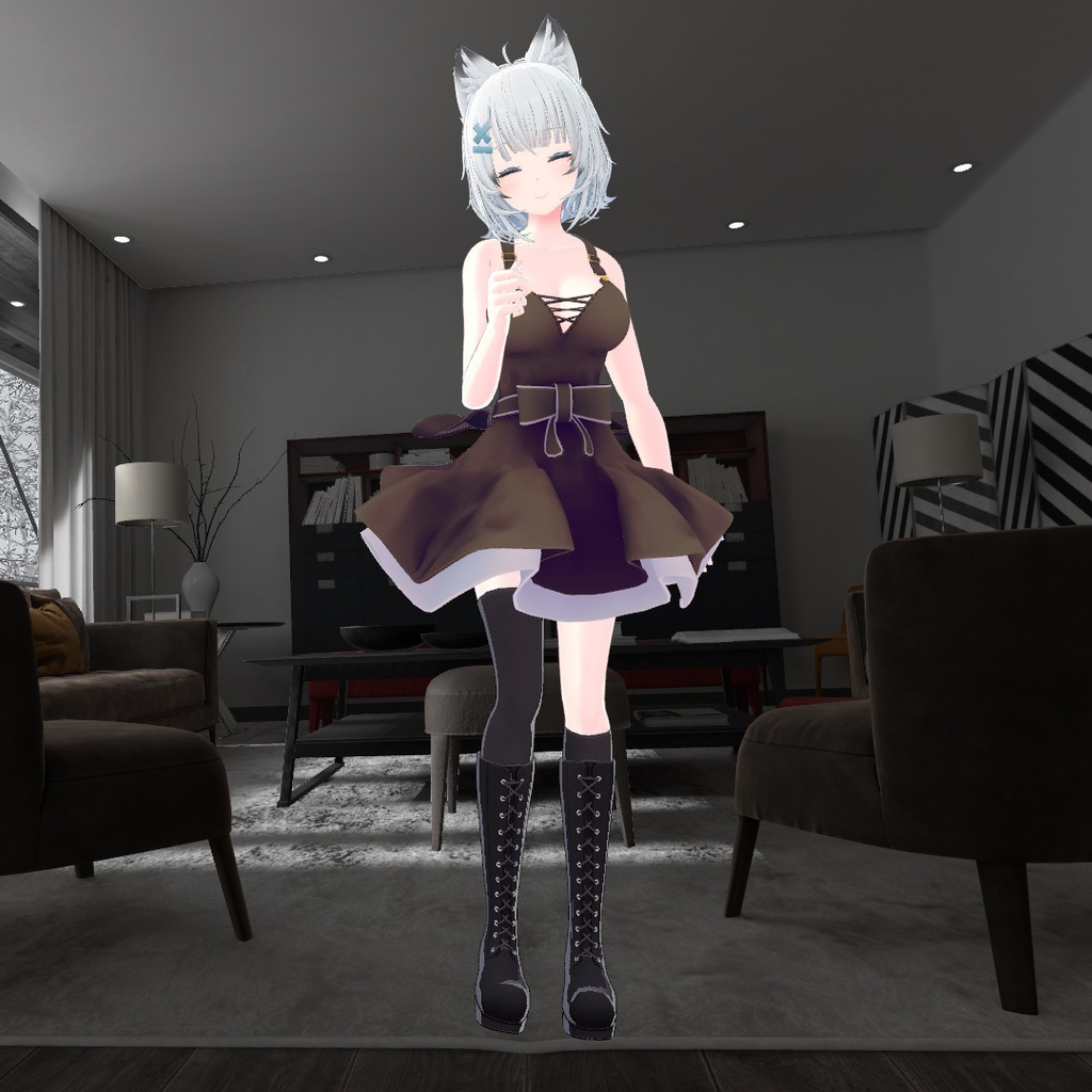 【PB対応/Liltoon】「ヨール -Yawl-」「狐薄」用の衣装、フレアスカートワンピース(黒と白の2色入り)※PSDファイルにピンクと青を追加