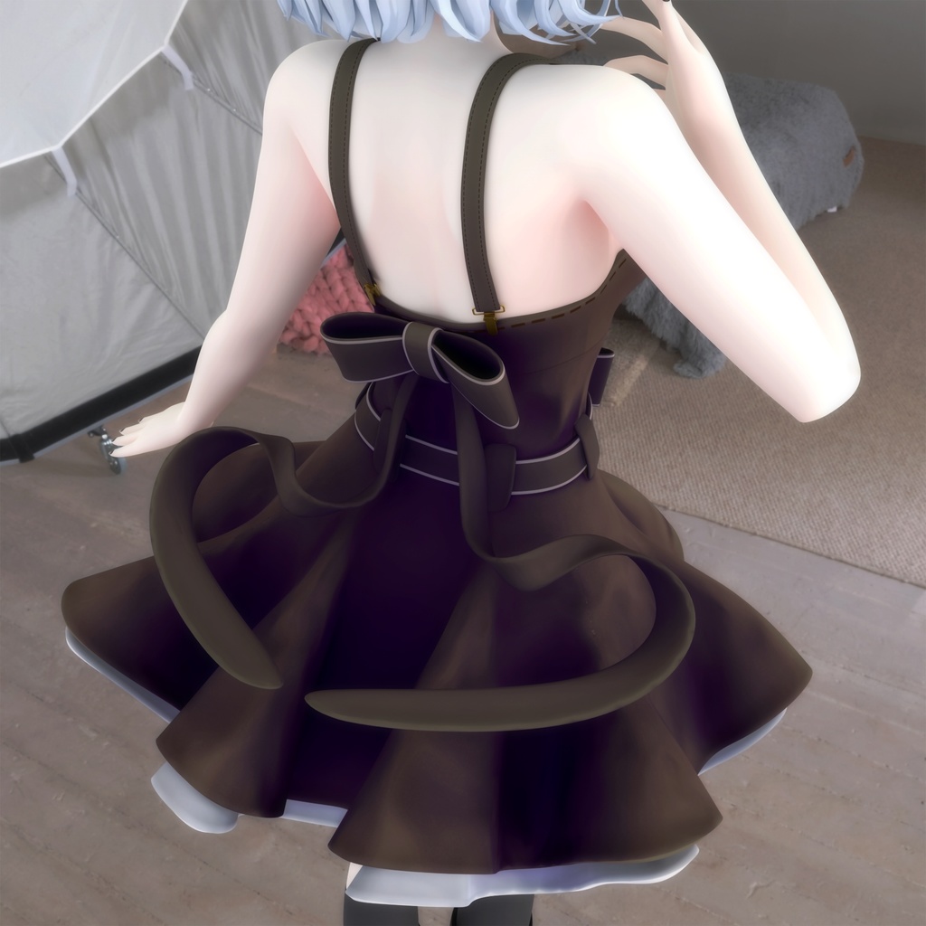 【PB対応/Liltoon】「ヨール -Yawl-」「狐薄」用の衣装、フレアスカートワンピース(黒と白の2色入り)※PSDファイルにピンクと青を追加