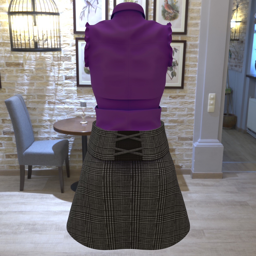 まりえる用の衣装、フリル付きノースリーブブラウス(5色入り)、ハート型の装飾付リボン(黒、赤)、ミニタイトスカート