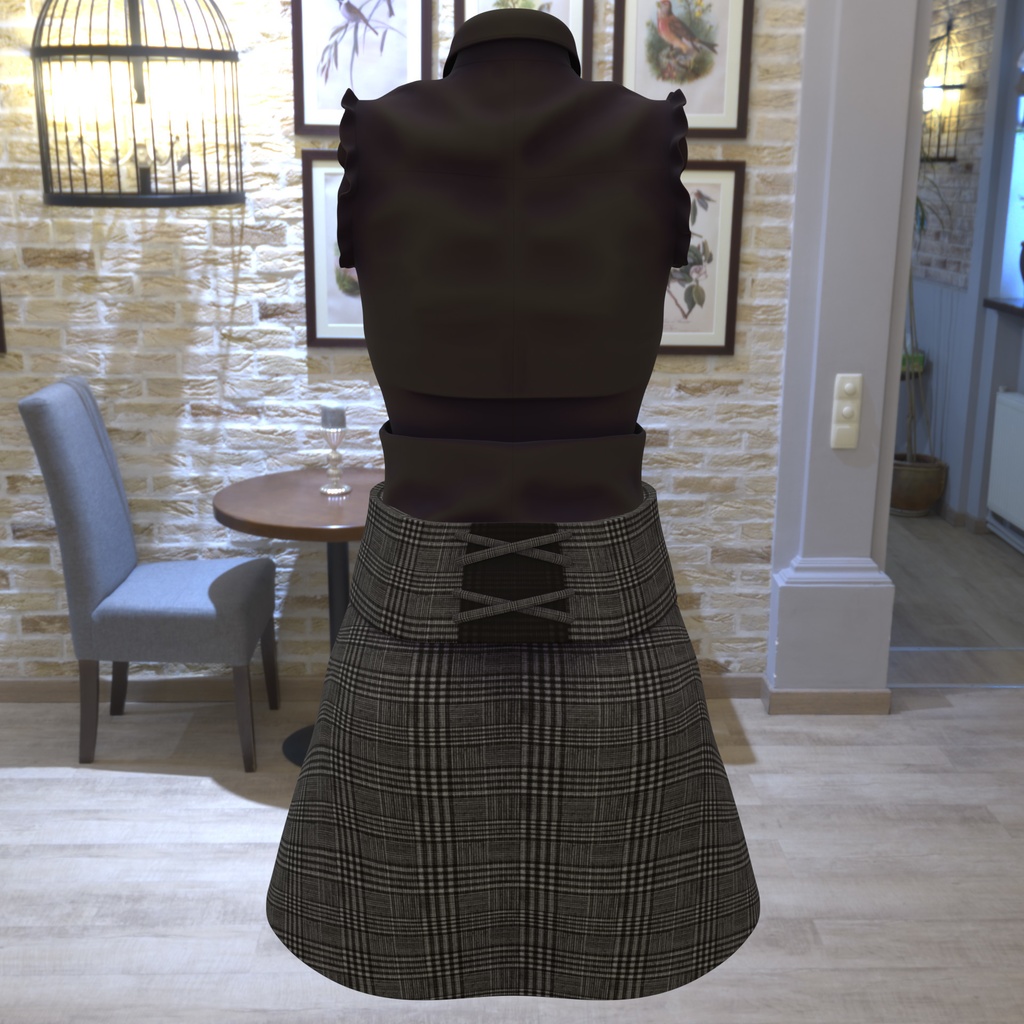 まりえる用の衣装、フリル付きノースリーブブラウス(5色入り)、ハート型の装飾付リボン(黒、赤)、ミニタイトスカート