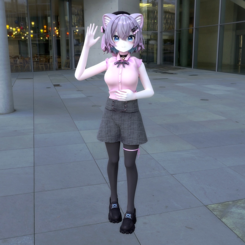 まりえる用の衣装、フリル付きノースリーブブラウス(5色入り)、ハート型の装飾付リボン(黒、赤)、ミニタイトスカート