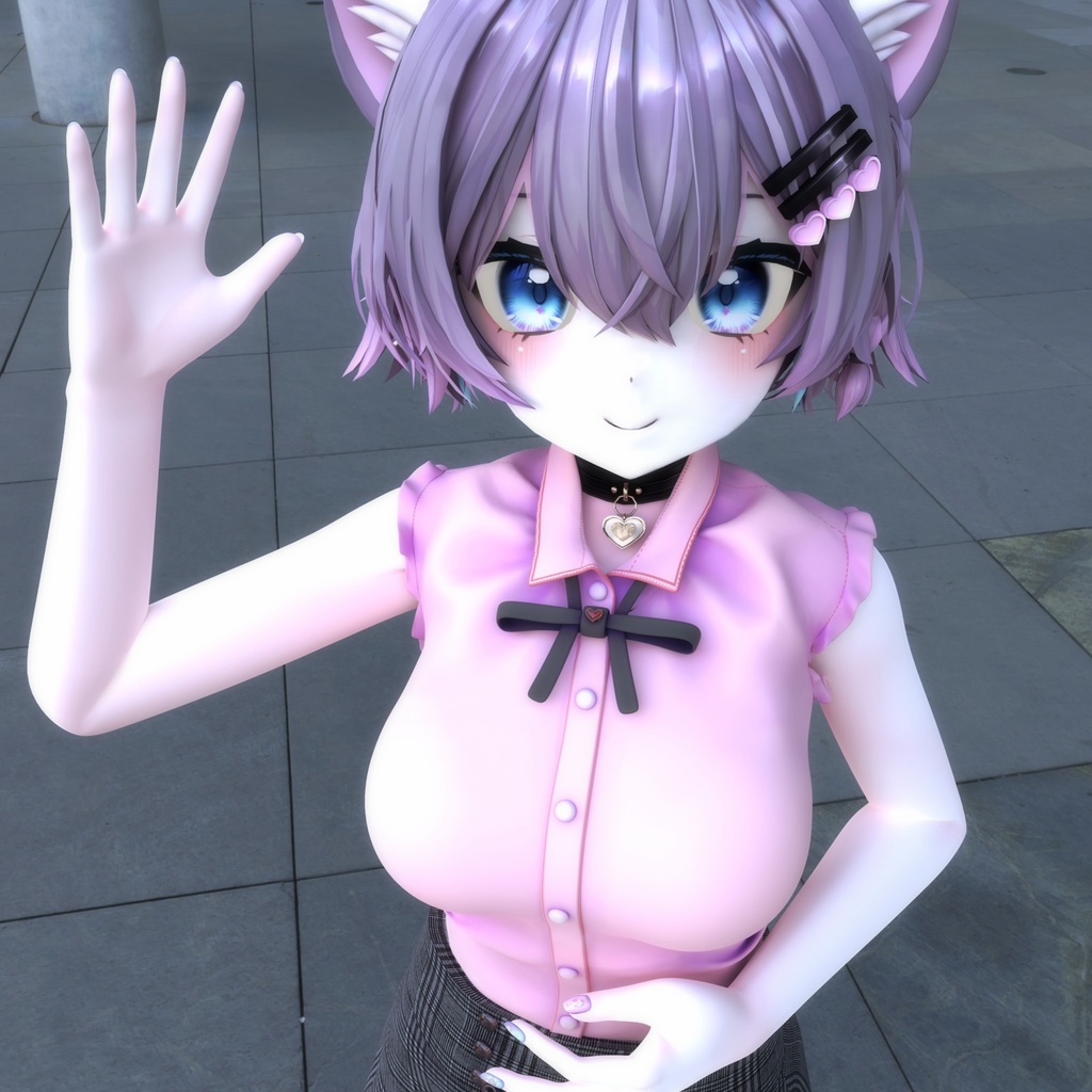 まりえる用の衣装、フリル付きノースリーブブラウス(5色入り)、ハート型の装飾付リボン(黒、赤)、ミニタイトスカート