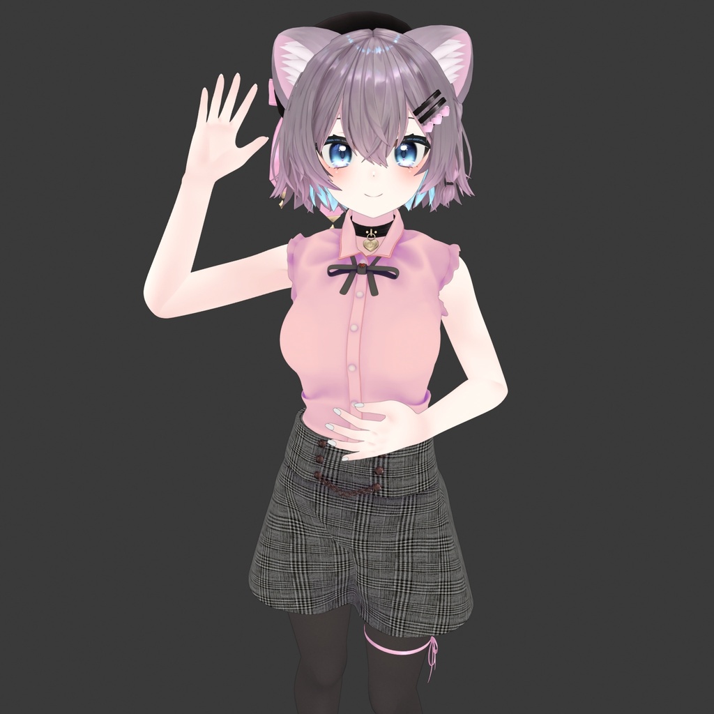 まりえる用の衣装、フリル付きノースリーブブラウス(5色入り)、ハート型の装飾付リボン(黒、赤)、ミニタイトスカート