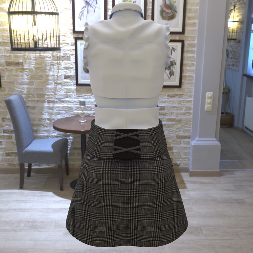 まりえる用の衣装、フリル付きノースリーブブラウス(5色入り)、ハート型の装飾付リボン(黒、赤)、ミニタイトスカート