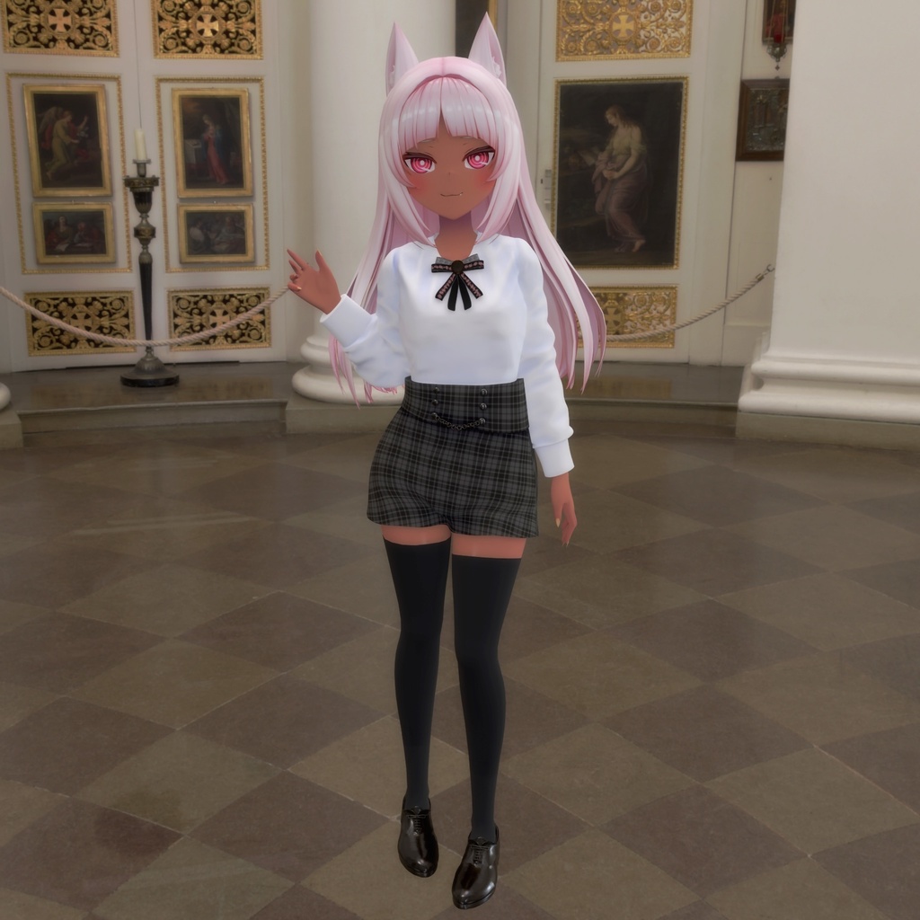 ネフェル(Nefer)用の衣装、ブラウス、ブローチ、ミニタイトスカート、紳士靴(オックスフォード)のコーデと下着セット