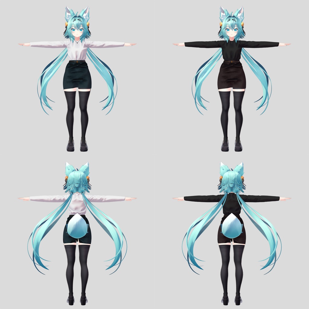 竜胆用の衣装、オフィスカジュアルコーデ(ブラウス2色、スカート2色、ネックレス、ベルト)