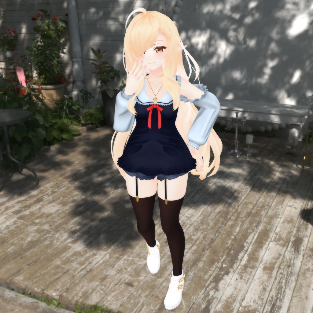 【PB対応】YRISPHERE -ユリスフィア用の衣装、セーラーカラーオフショルダーブラウス、ショートパンツのセット、テクスチャ4種入り