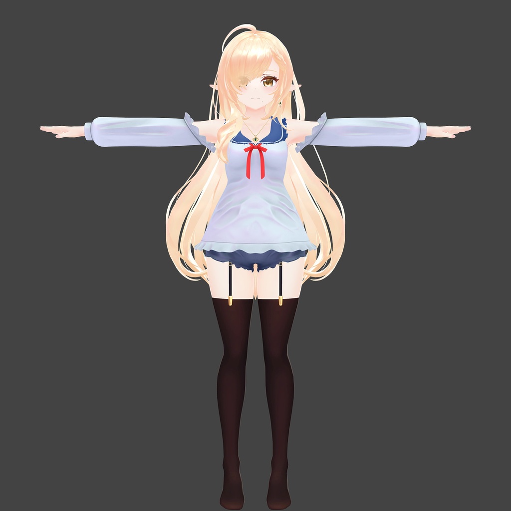 【PB対応】YRISPHERE -ユリスフィア用の衣装、セーラーカラーオフショルダーブラウス、ショートパンツのセット、テクスチャ4種入り