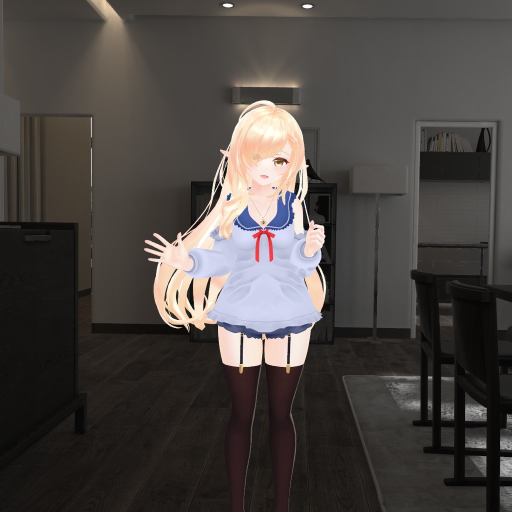 【PB対応】YRISPHERE -ユリスフィア用の衣装、セーラーカラーオフショルダーブラウス、ショートパンツのセット、テクスチャ4種入り