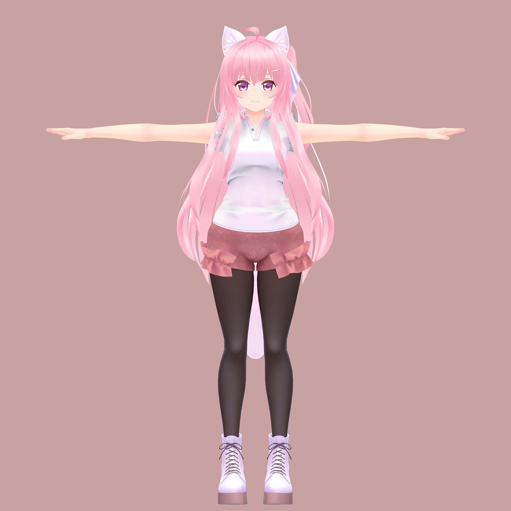 【PB版動作確認済】EMISTIA -エミスティア-用の衣装、フリル袖ポロシャツ、フリルショートパンツ(ピンク、黒)