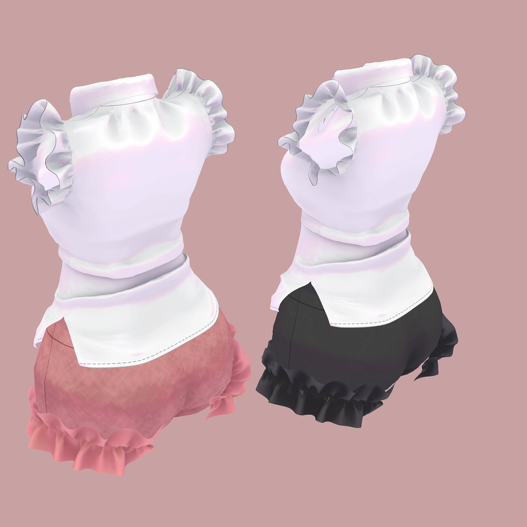 【PB版動作確認済】EMISTIA -エミスティア-用の衣装、フリル袖ポロシャツ、フリルショートパンツ(ピンク、黒)