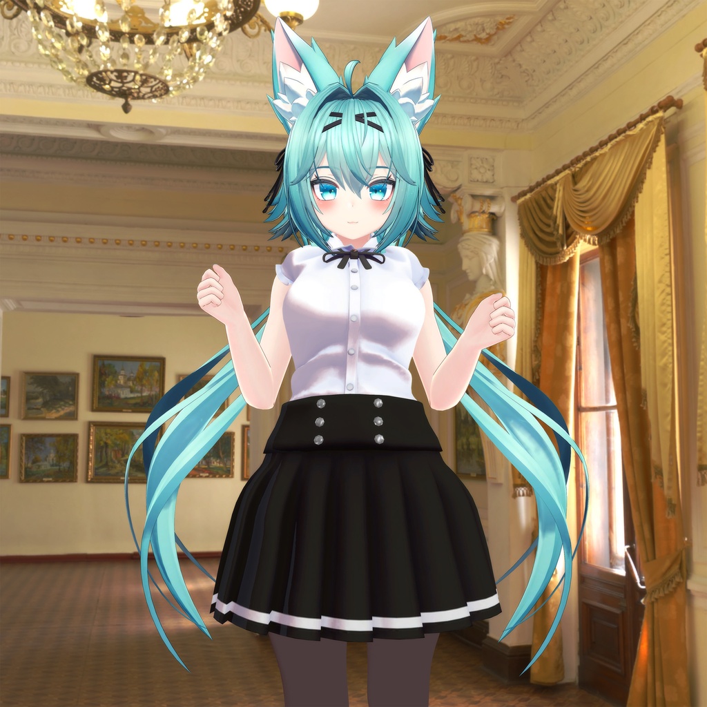 竜胆用の衣装、ガーリーコーデ、フリルスリーブブラウス、リボン、プリーツスカート