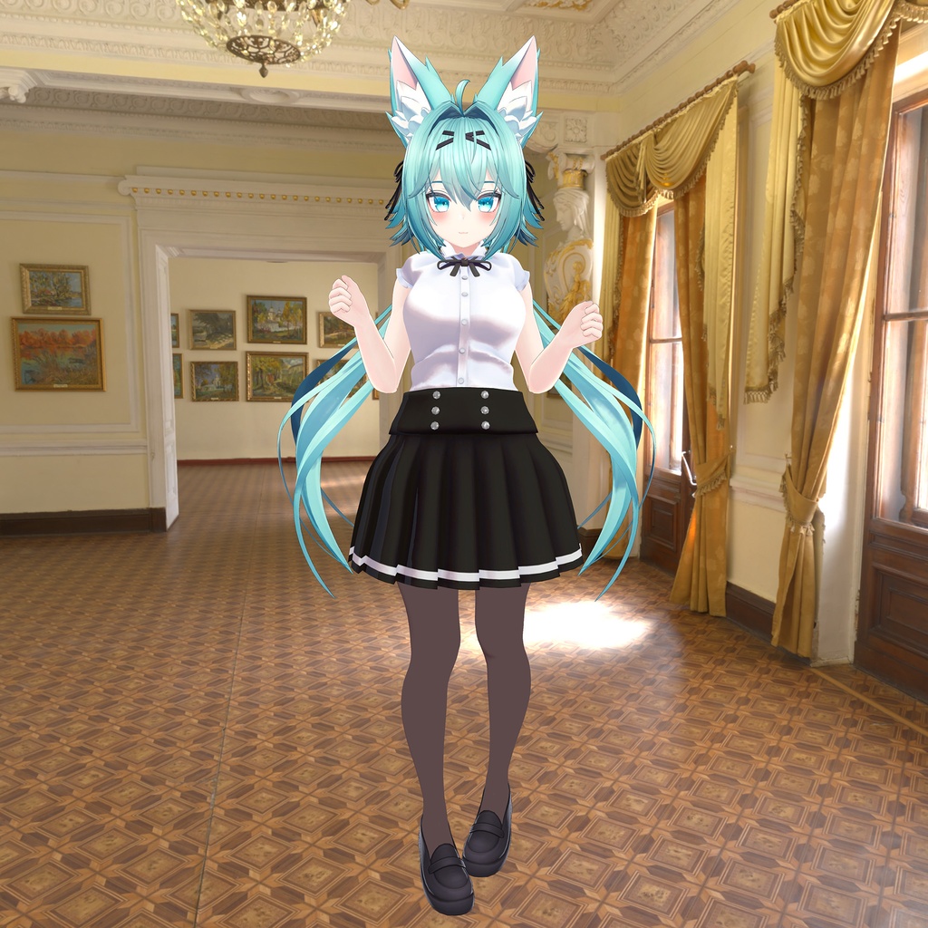 竜胆用の衣装、ガーリーコーデ、フリルスリーブブラウス、リボン、プリーツスカート