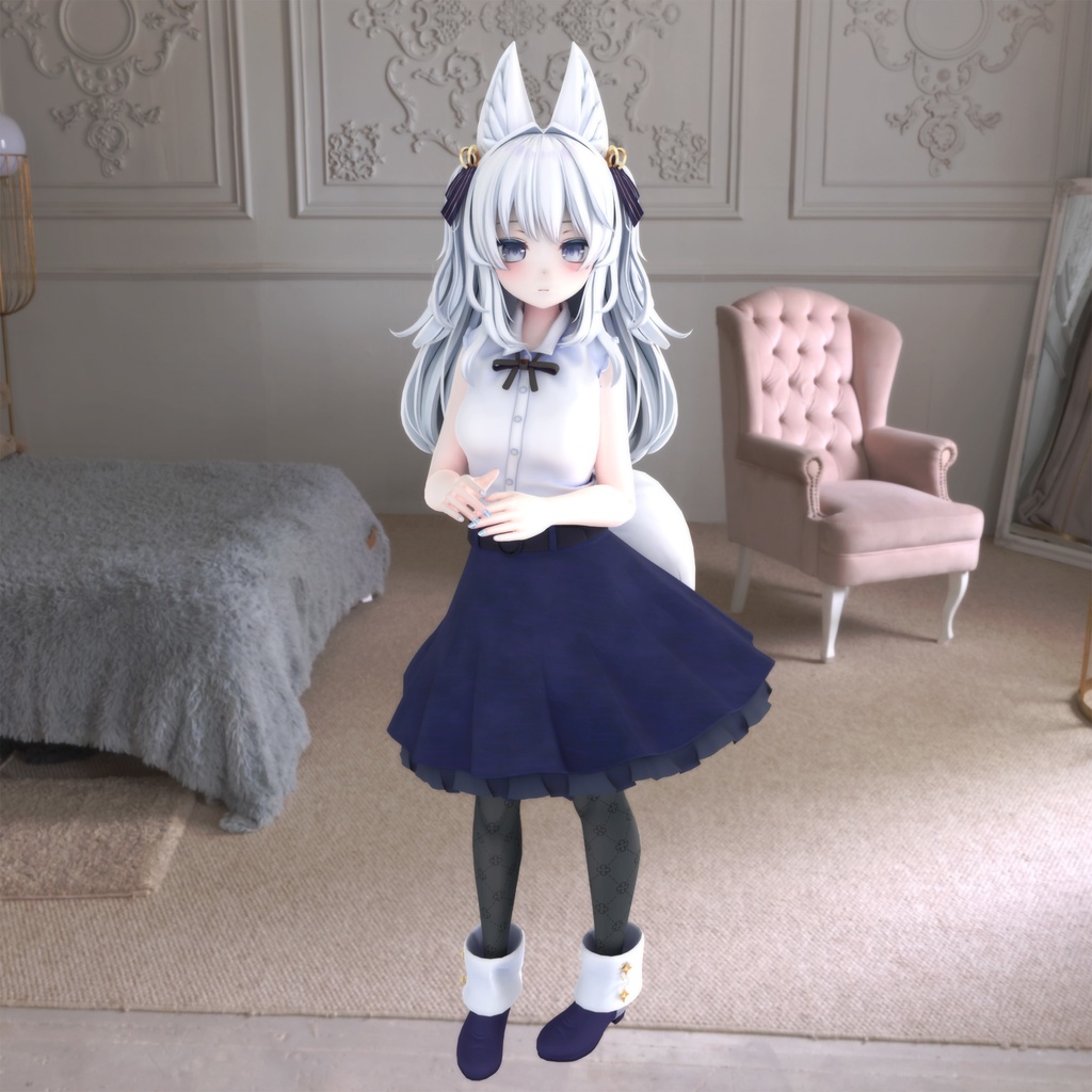 【PB対応】「ルルリア-Luruleah-」用の衣装、ガーリーミニフレアスカートコーデ(ブラウス、ミニフレアスカート)