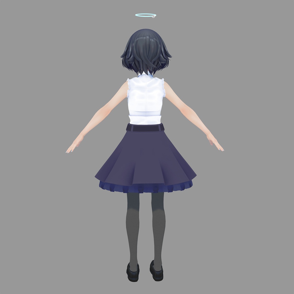 びしょぬれのしずくさん用の衣装、ガーリーミニフレアスカートコーデ(ブラウス、ミニフレアスカート、靴下、ローファー)