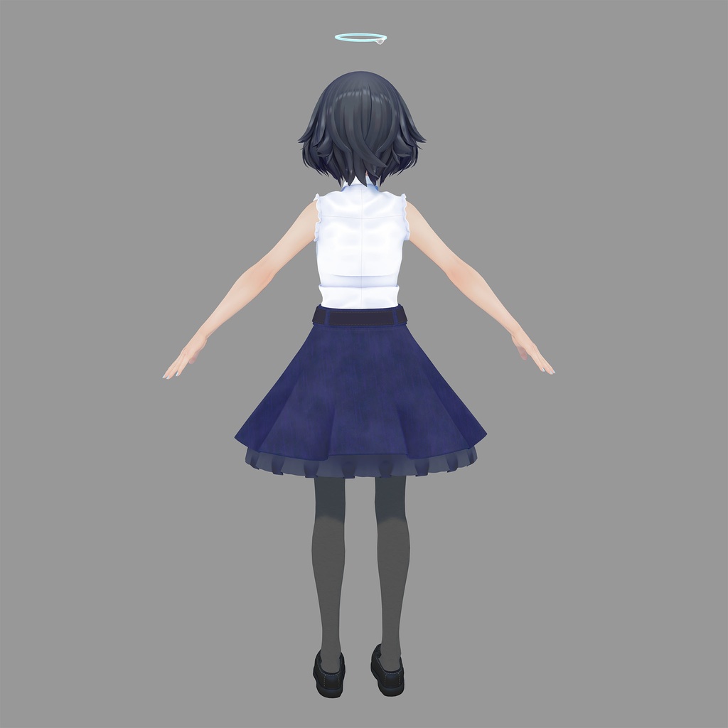 びしょぬれのしずくさん用の衣装、ガーリーミニフレアスカートコーデ(ブラウス、ミニフレアスカート、靴下、ローファー)