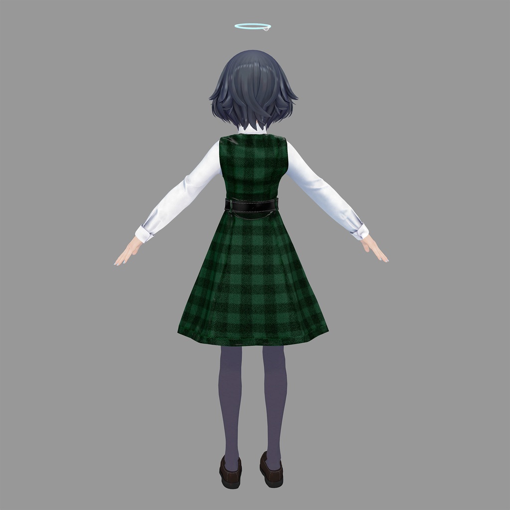 びしょぬれのしずくさん用の衣装、プリンセスラインワンピースコーデ(ブラウス、ワンピーステクスチャ4種入り、靴下、ローファー)