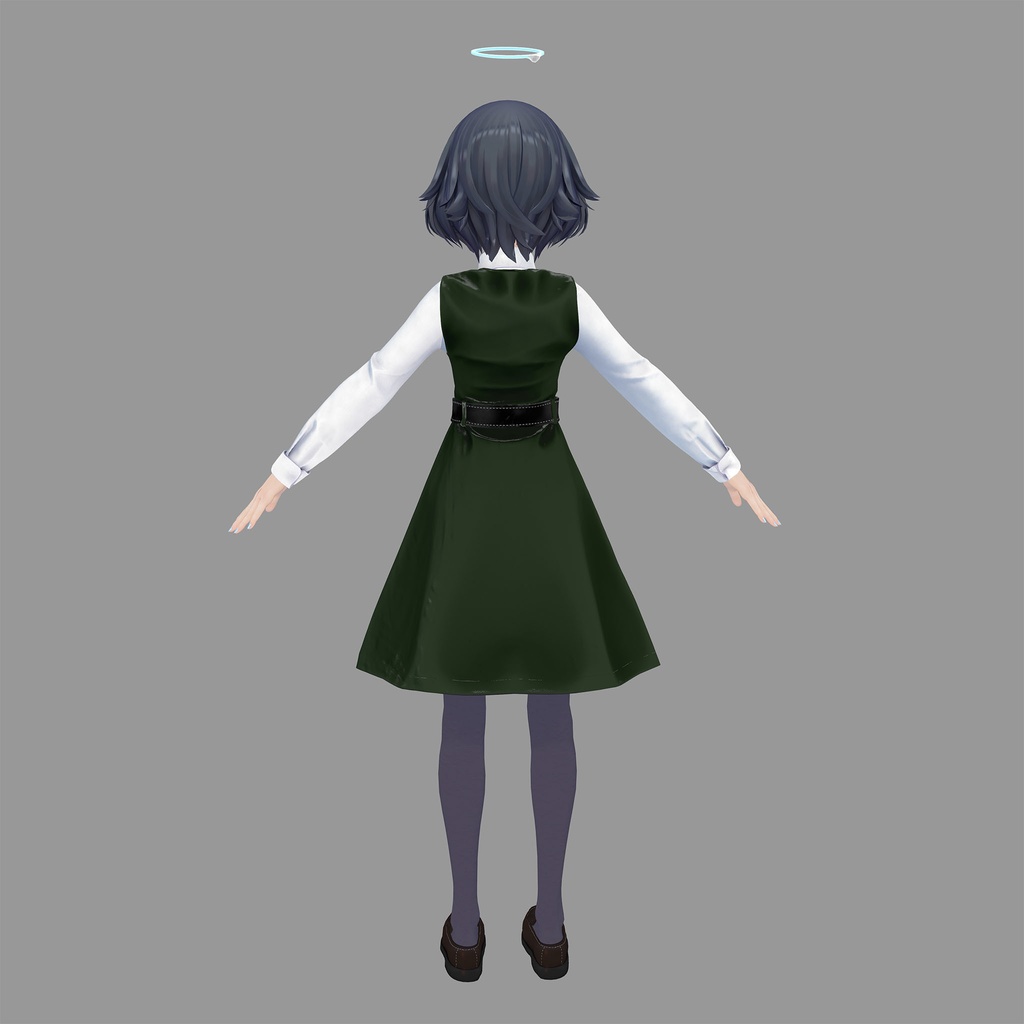 びしょぬれのしずくさん用の衣装、プリンセスラインワンピースコーデ(ブラウス、ワンピーステクスチャ4種入り、靴下、ローファー)