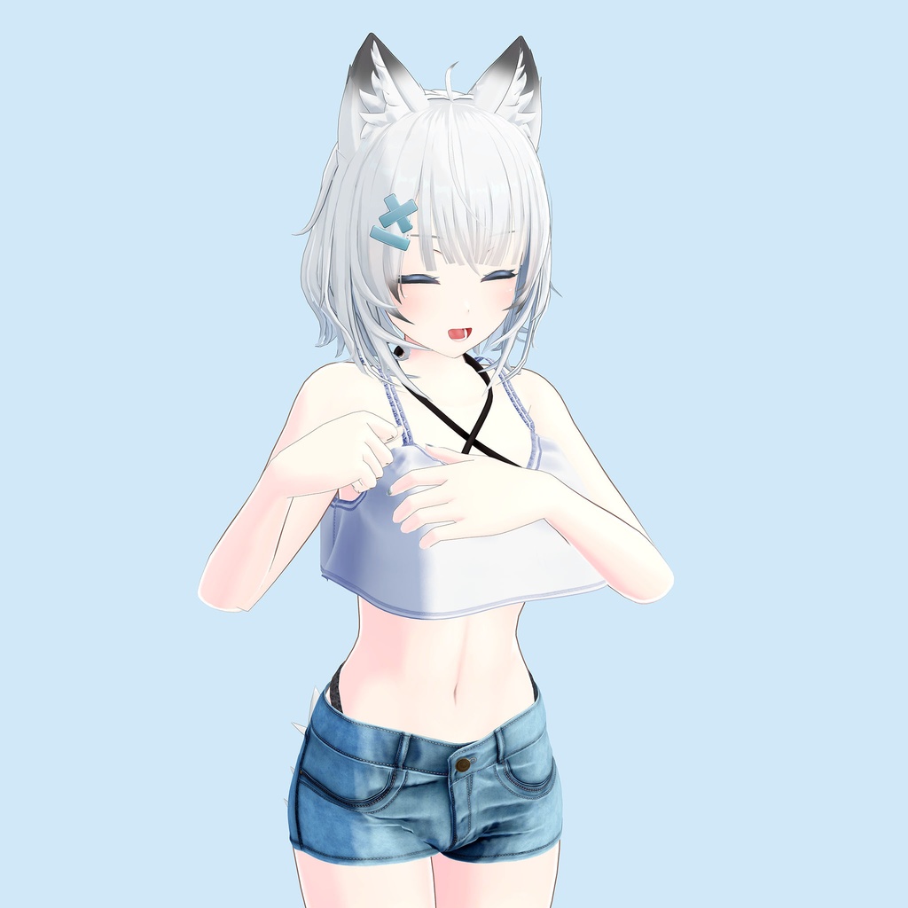 4アバター対応衣装、サマーミニデニムコーデ(ミニデニムパンツ、キャミソール、サンダル)