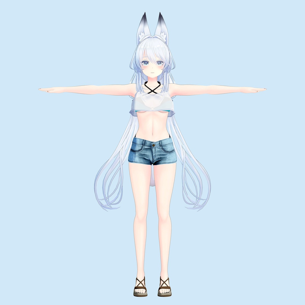 4アバター対応衣装、サマーミニデニムコーデ(ミニデニムパンツ、キャミソール、サンダル)