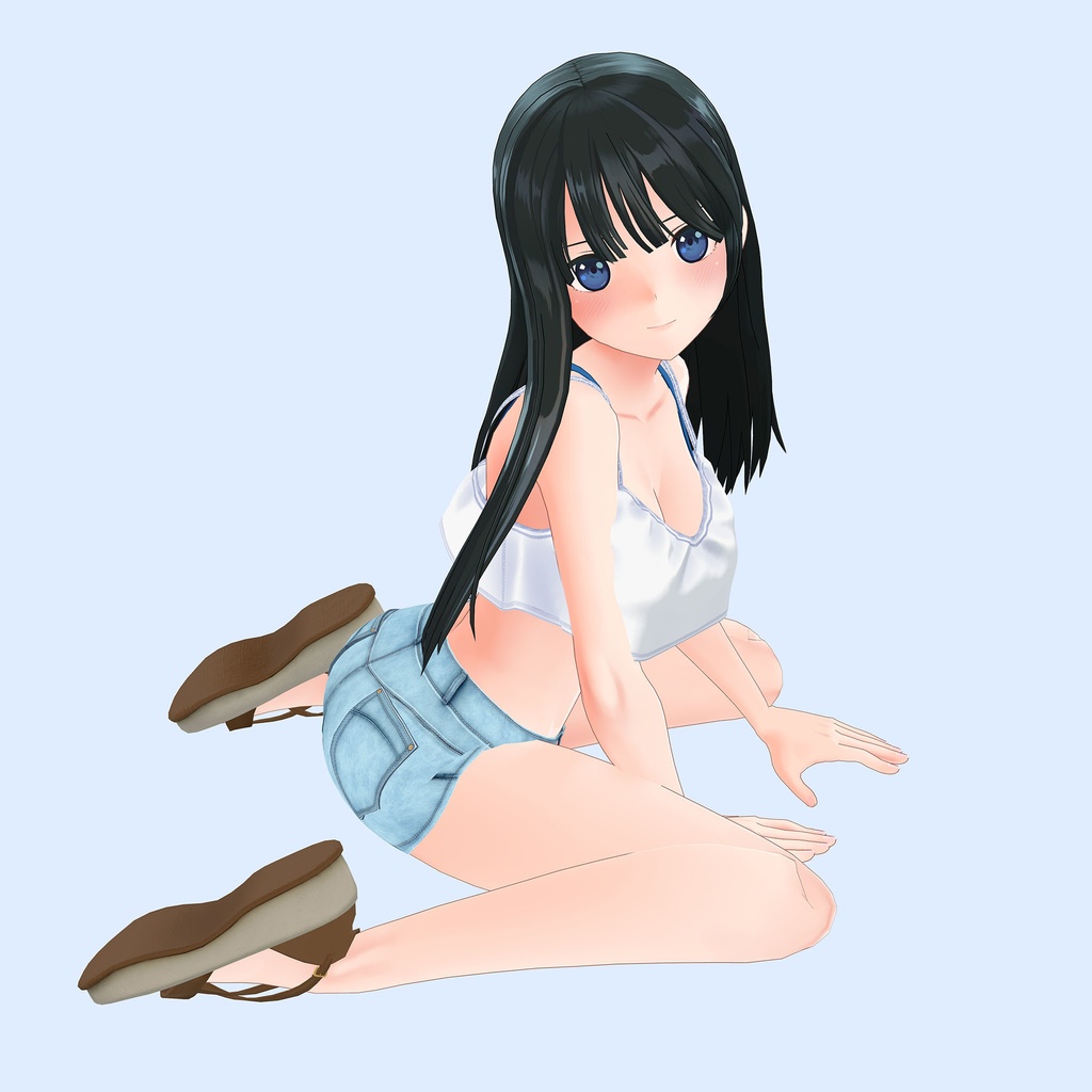 4アバター対応衣装、サマーミニデニムコーデ(ミニデニムパンツ、キャミソール、サンダル)