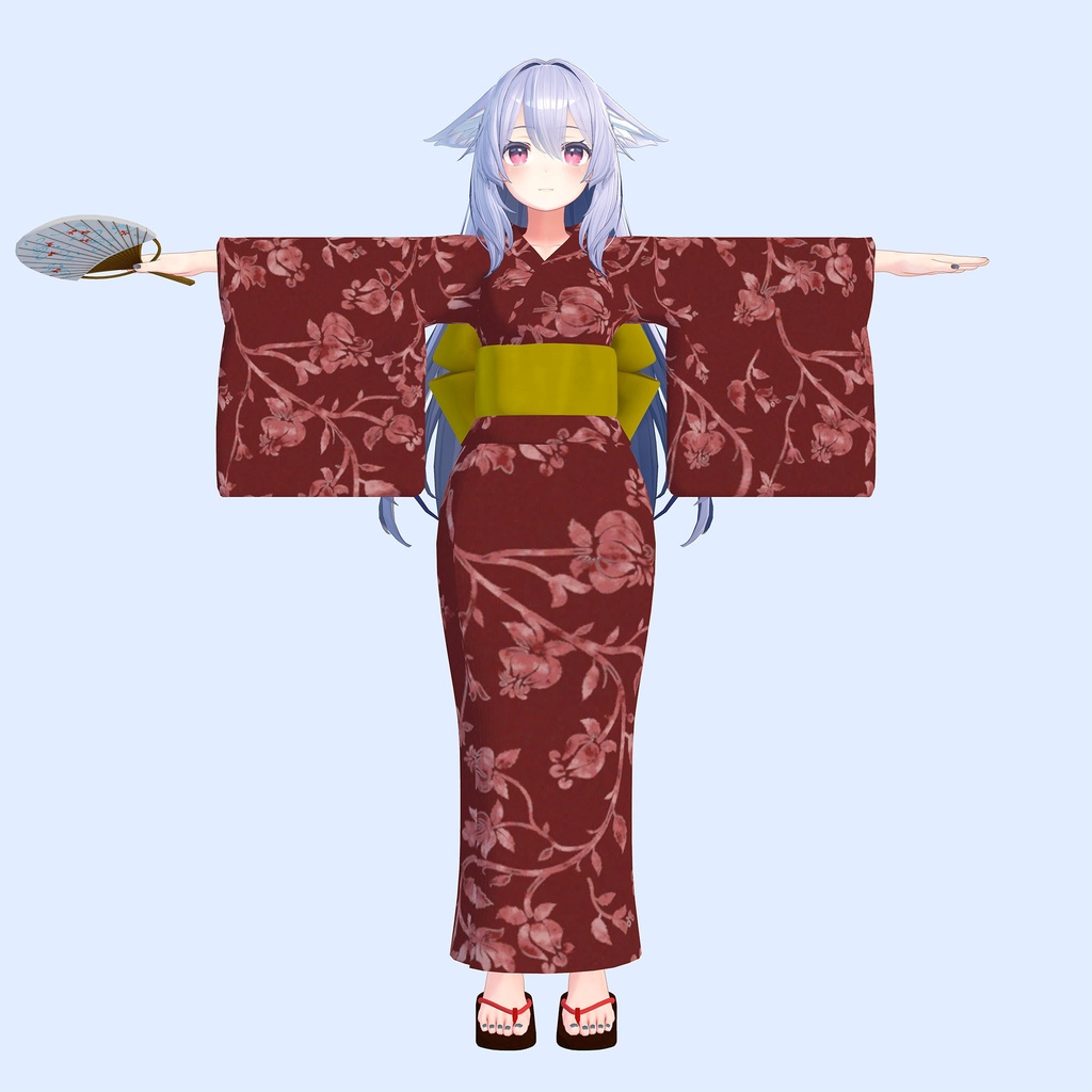 【6/14柄とうちわを追加】桔梗用衣装「浴衣セット」青、水色、赤3色入り、下駄つき